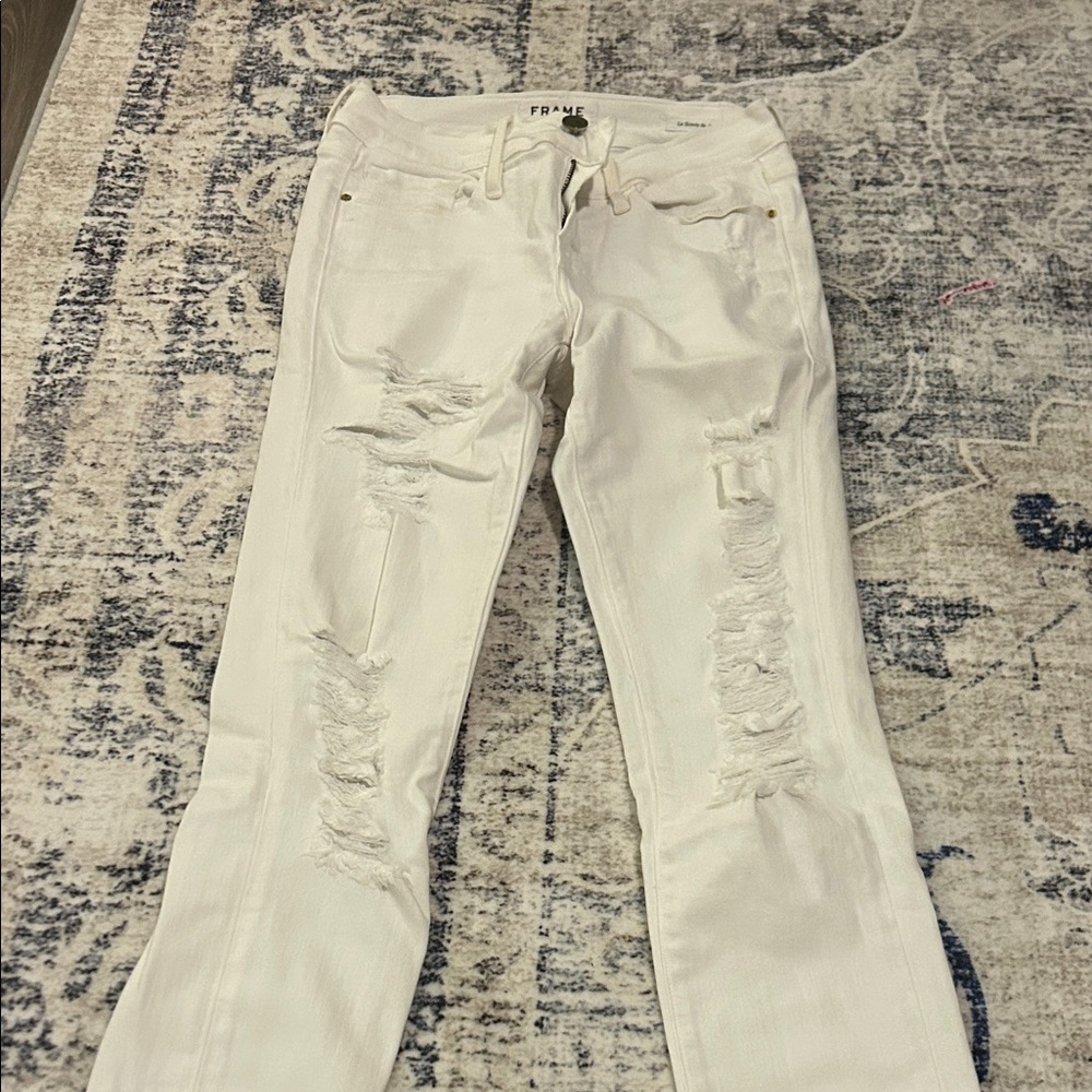 Frame Denim Women's White Distressed Skinny Jeans